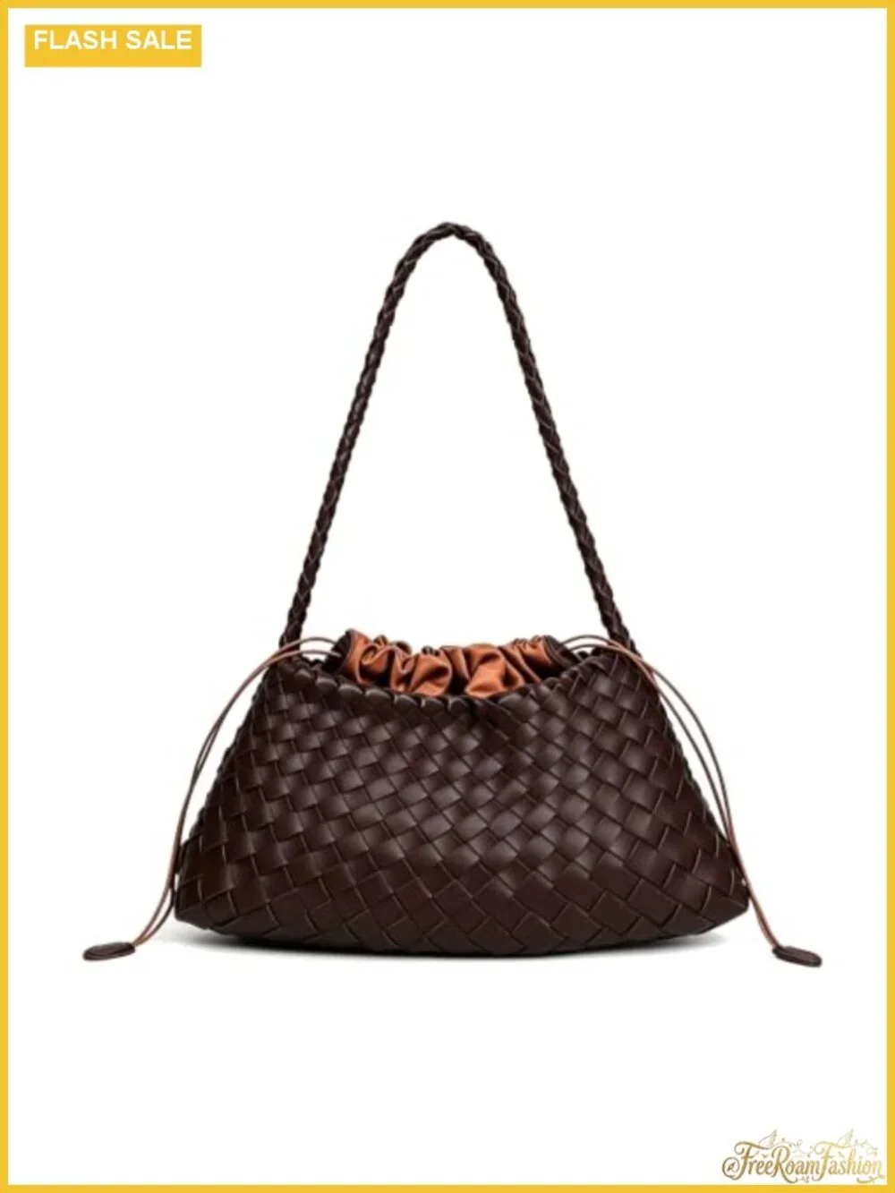 Hand-Woven Faux Leather Slouchy Hobo Shoulder Bag with Detachable Pouch